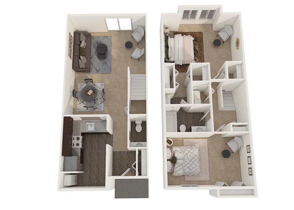 Floor plan for 2 beds, 1.5 baths, 1086 sqft