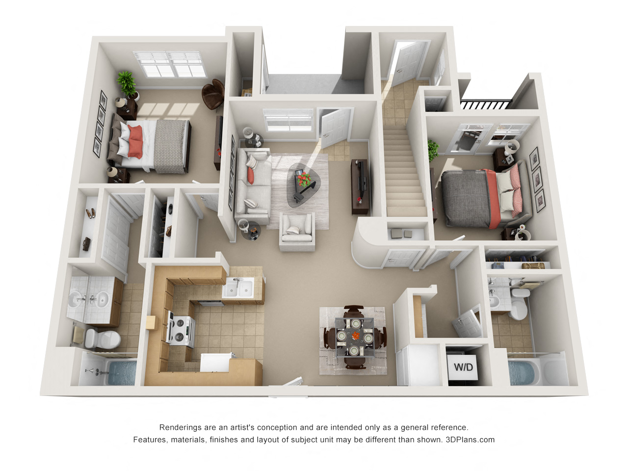 Floor plan for 2 beds, 2 baths, 1109 sqft