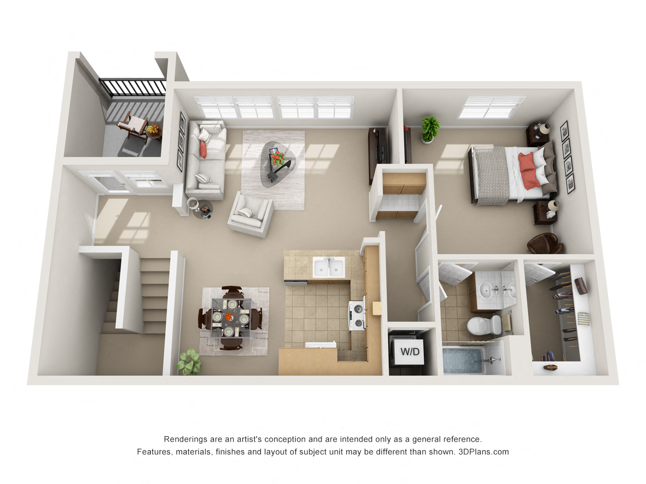 Floor plan for 1 bed, 1 bath, 931 sqft