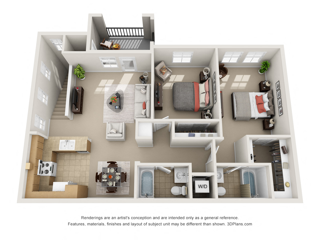 Floor plan for 2 beds, 2 baths, 1140 sqft