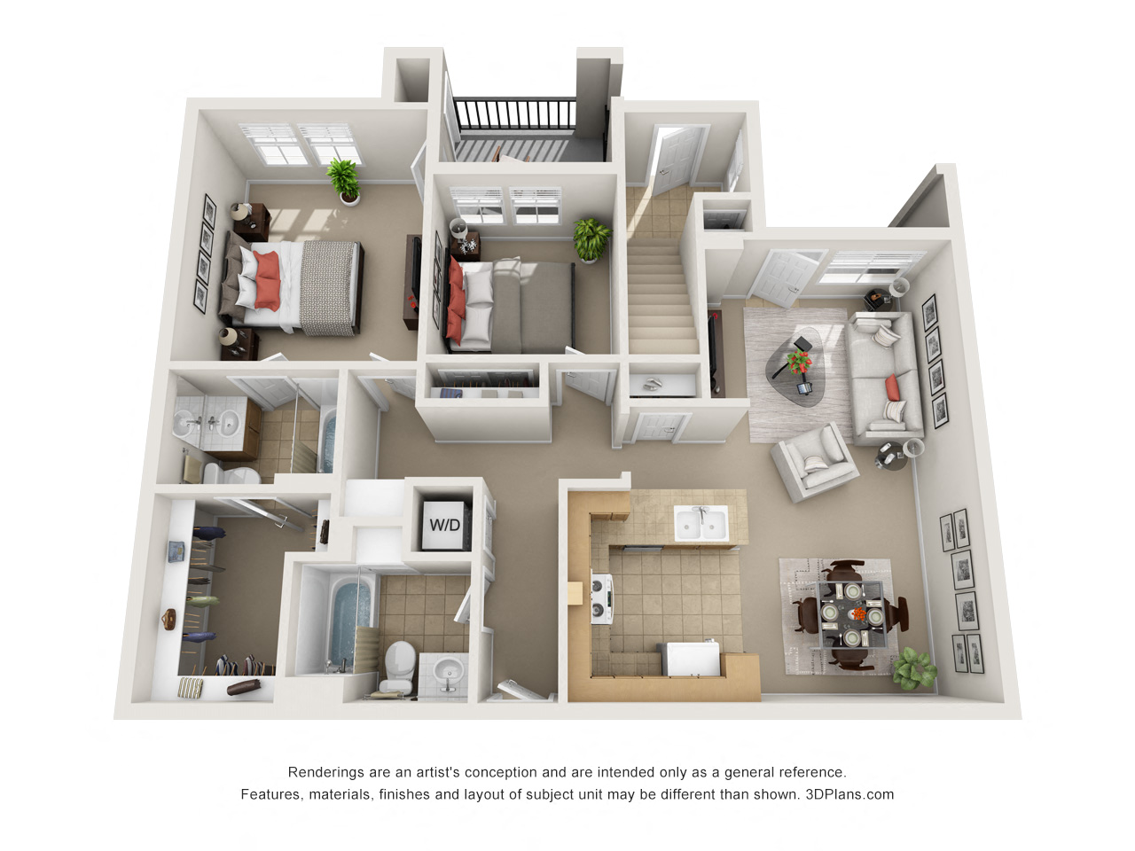 Floor plan for 2 beds, 2 baths, 1144 sqft