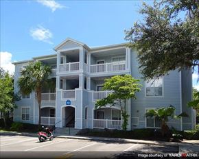 Gainesville apartment for rent - a blue building with a motorcycle parked in front of it