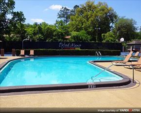 Gainesville apartment for rent - a large swimming pool with chairs around it