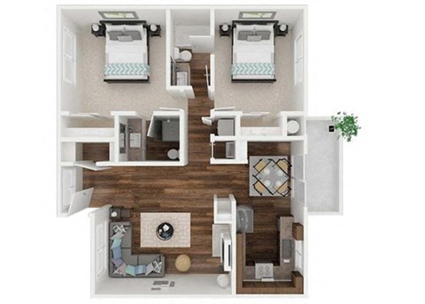 Floor plan for 2 beds, 2 baths, 992 sqft