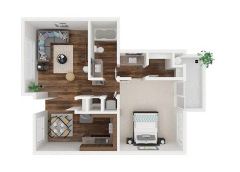 Floor plan for 1 bed, 1 bath, 730 sqft