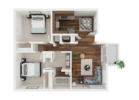 Floor plan for 2 beds, 1 bath, 870 sqft