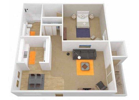 Floor plan for 1 bed, 1 bath, 692 sqft