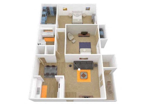 Floor plan for 2 beds, 1 bath, 795 sqft