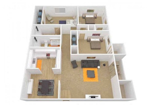 Floor plan for 3 beds, 2 baths, 1164 sqft