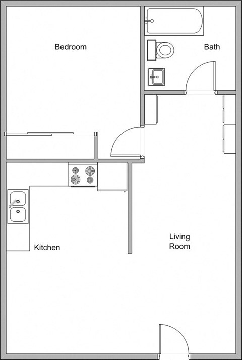 Floor plan for 1 bed, 1 bath, 675 sqft