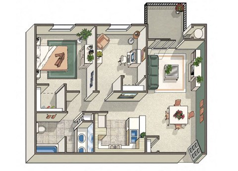 Floor plan for 2 beds, 1 bath, 787 sqft