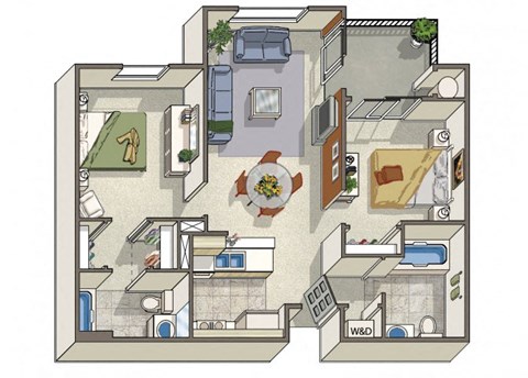 Floor plan for 2 beds, 2 baths, 846 sqft