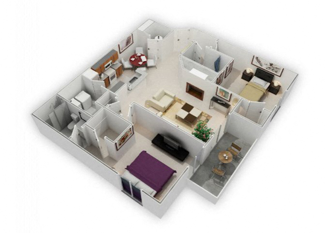 Floor plan for 2 beds, 2 baths, 1108 sqft