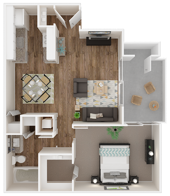 Floor plan for 1 bed, 1 bath, 832 sqft