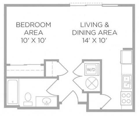 Floor plan for studio, 1 bath, 451 sqft