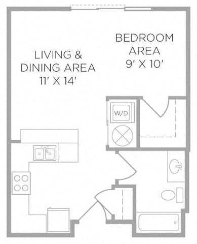 Floor plan for studio, 1 bath, 486 sqft