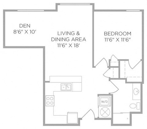 Floor plan for 1 bed, 1 bath, 720 sqft
