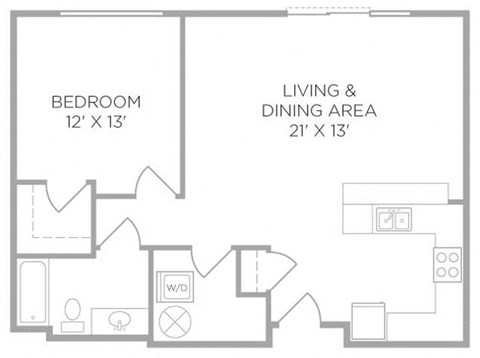 Floor plan for 1 bed, 1 bath, 777 sqft