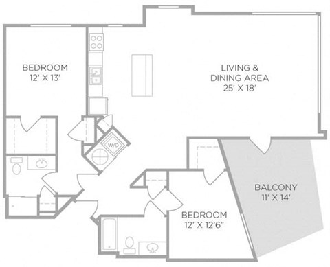 Floor plan for 2 beds, 2 baths, 1266 sqft