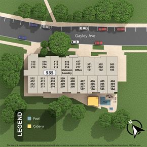Los Angeles apartment for rent - a rendering of the facade of a building with the different units on it
