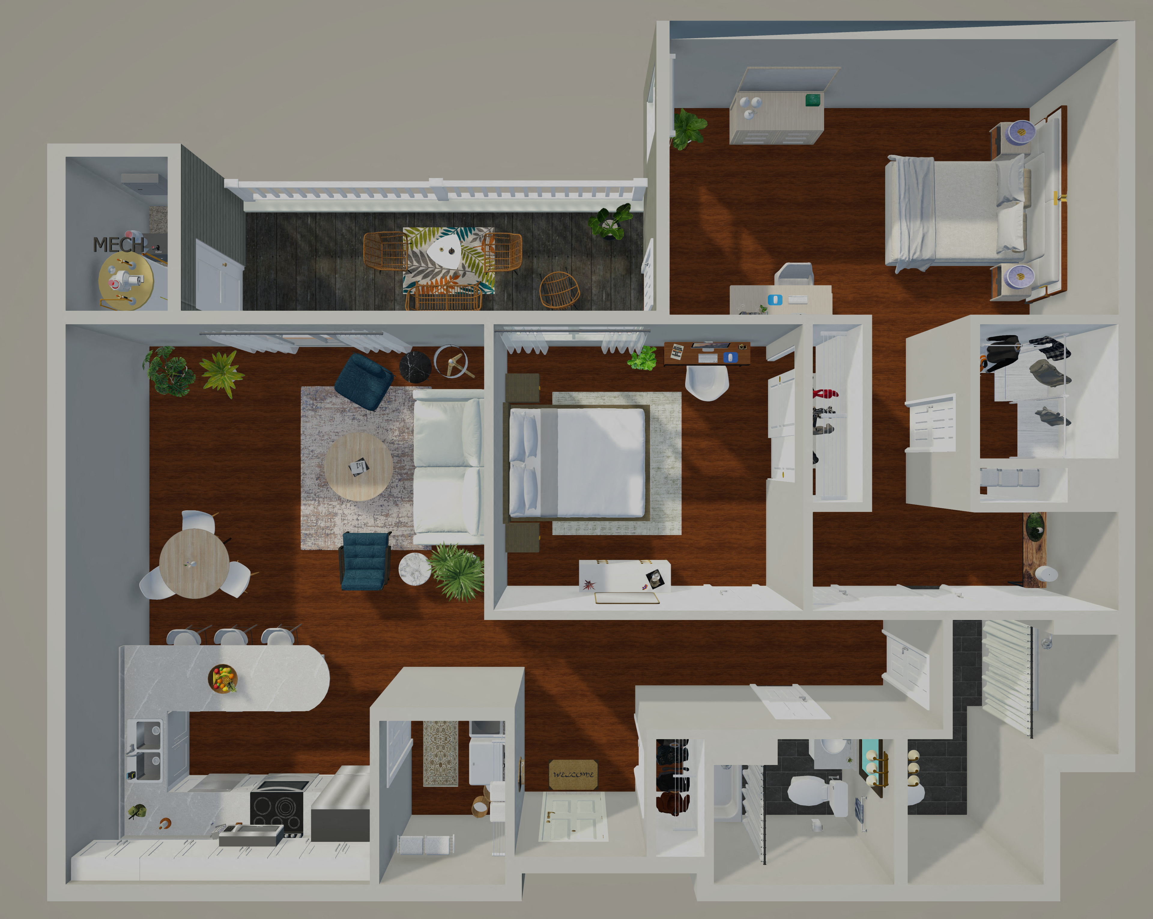 Floor plan for 2 beds, 2 baths, 1260 sqft