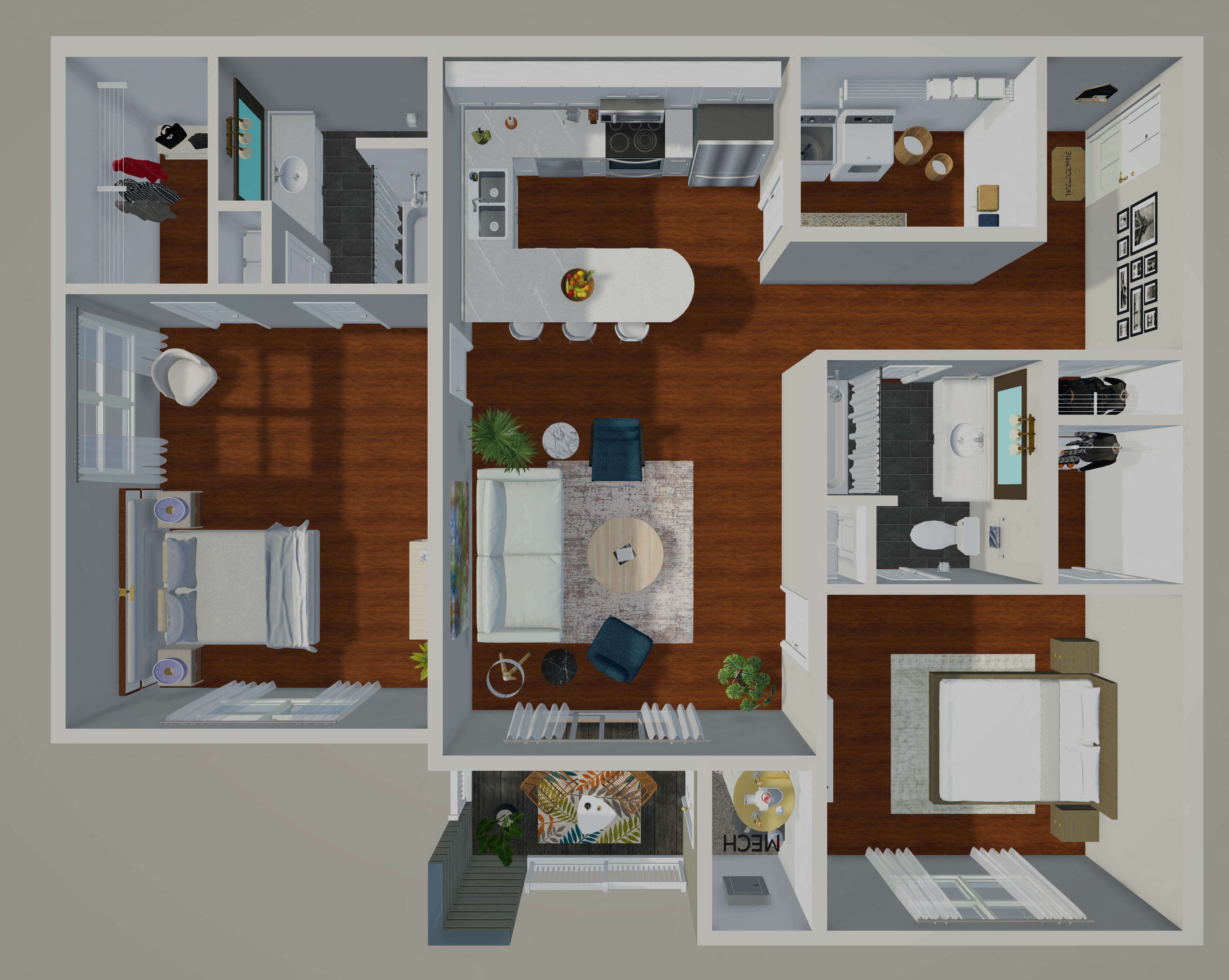 Floor plan for 2 beds, 2 baths, 1209 sqft