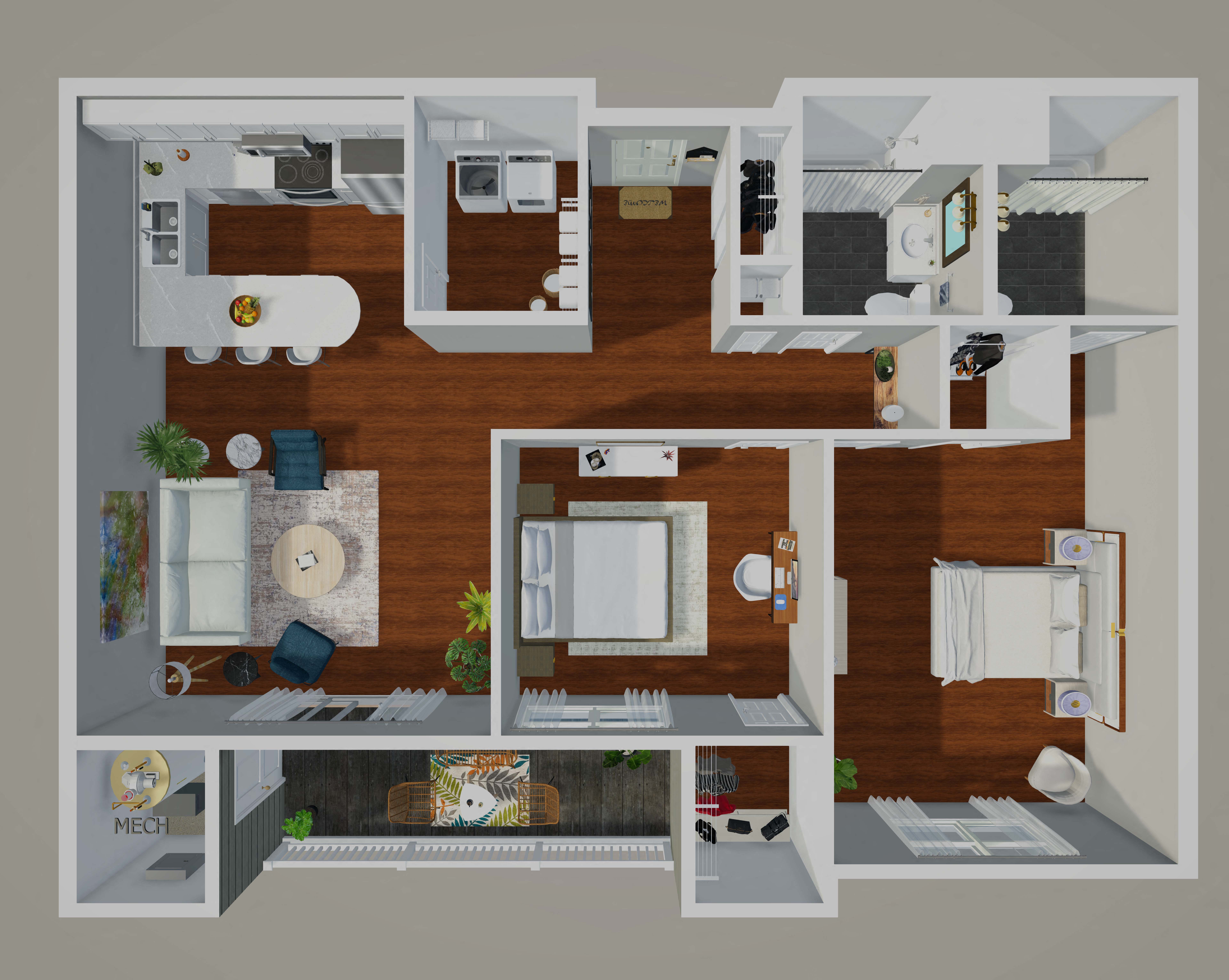 Floor plan for 2 beds, 2 baths, 1183 sqft