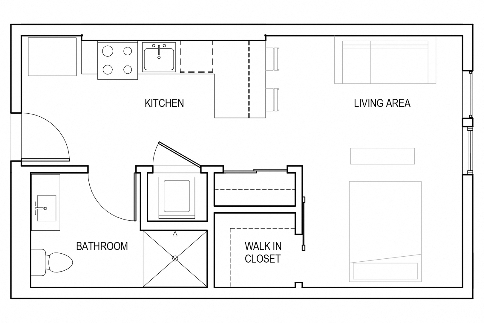 Floor plan for studio, 1 bath, 474 sqft