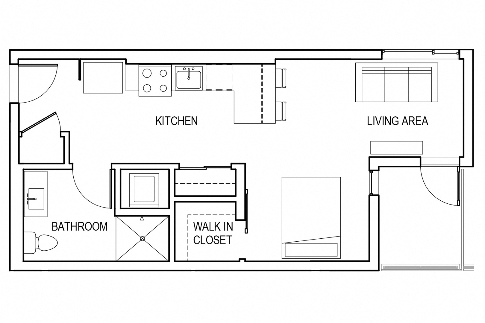 Floor plan for studio, 1 bath, 525 sqft