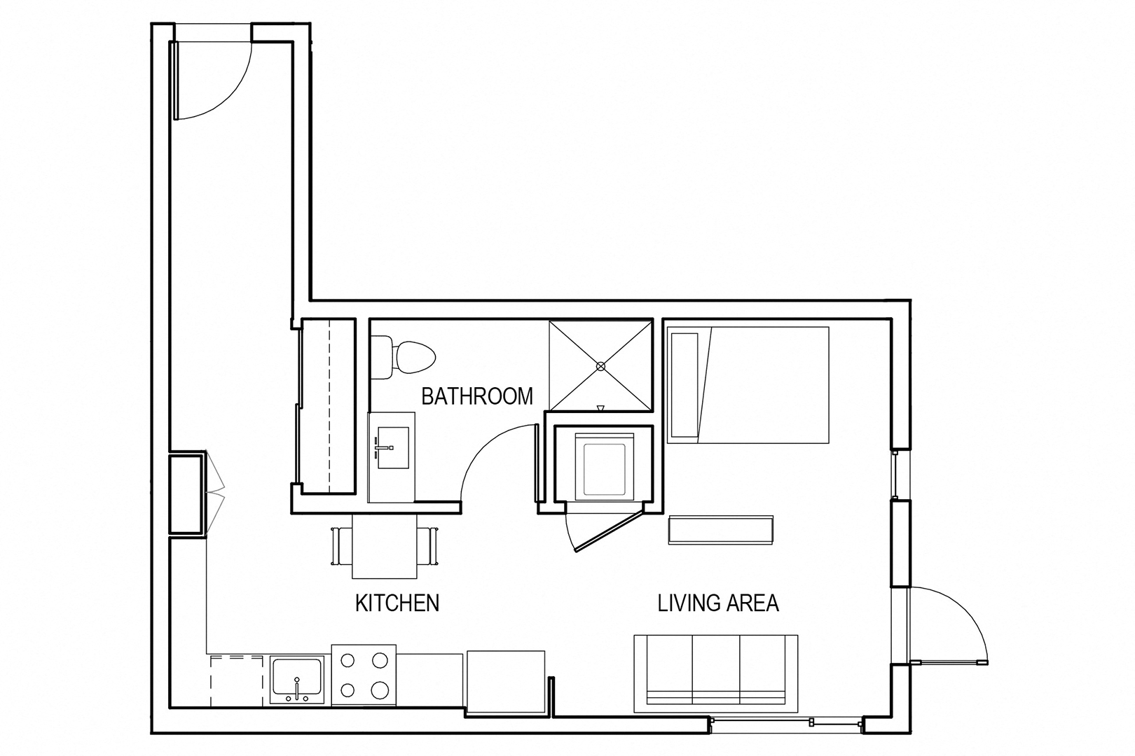 Floor plan for studio, 1 bath, 535 sqft