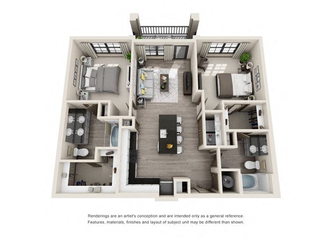 Floor plan for 2 beds, 2 baths, 1090 sqft