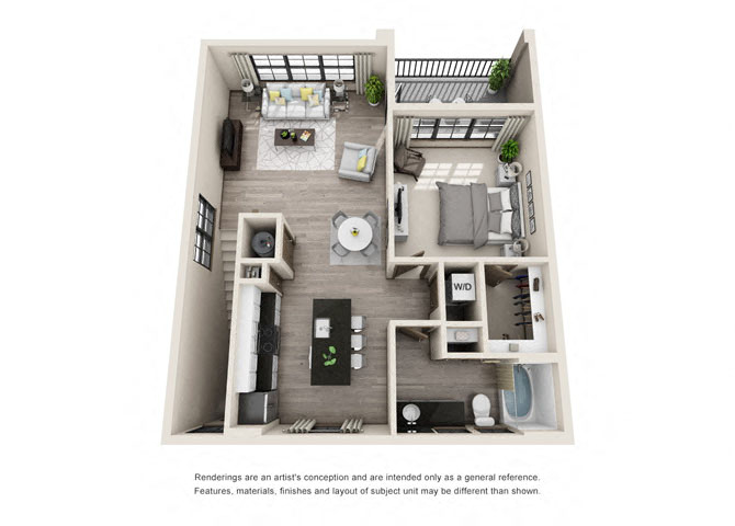 Floor plan for 1 bed, 1 bath, 945 sqft