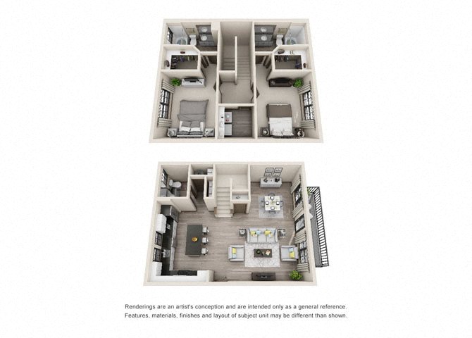 Floor plan for 2 beds, 2.5 baths, 1439 sqft