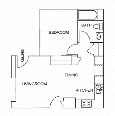 Floor plan for 1 bed, 1 bath