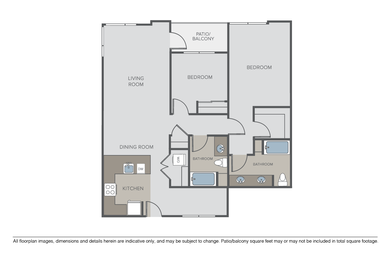 Floor plan for 2 beds, 2 baths, 1240 sqft