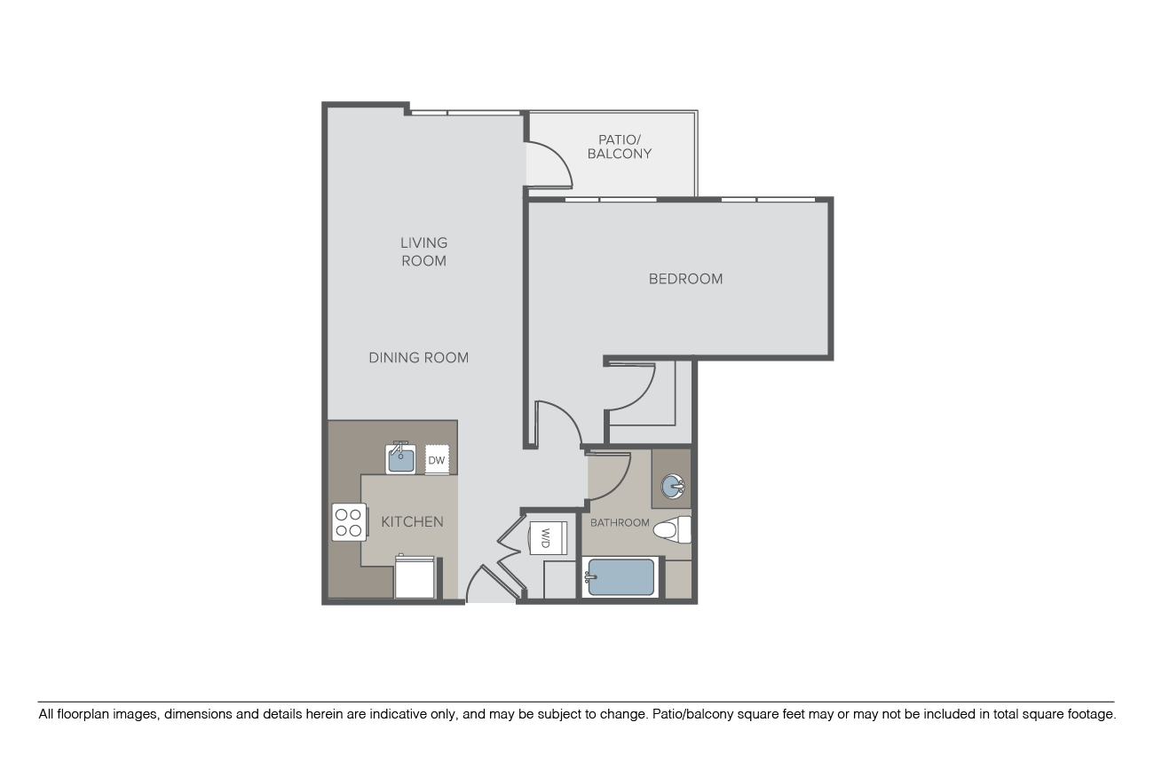 Floor plan for 1 bed, 1 bath, 818 sqft