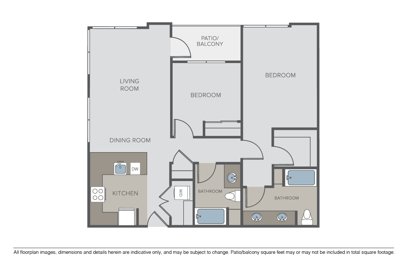 Floor plan for 2 beds, 2 baths, 1135 sqft