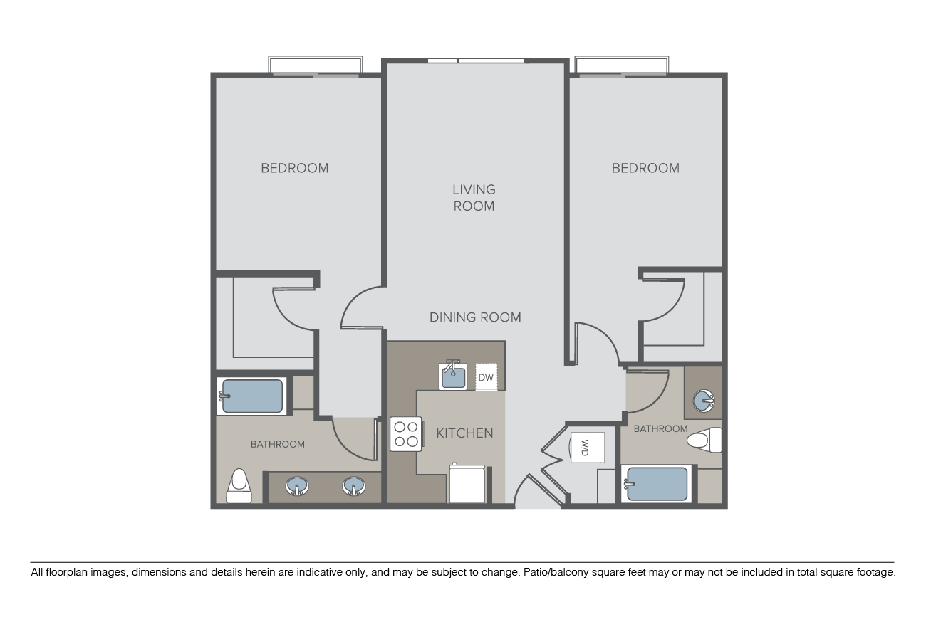 Floor plan for 2 beds, 2 baths, 1149 sqft