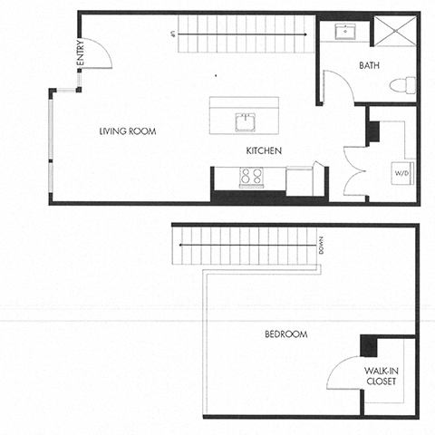 Floor plan for 1 bed, 1 bath, 998 sqft