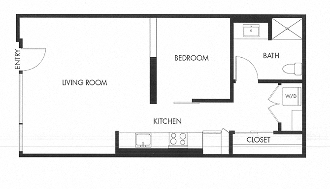 Floor plan for 1 bed, 1 bath, 740 sqft
