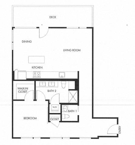 Floor plan for 1 bed, 1 bath, 952 sqft