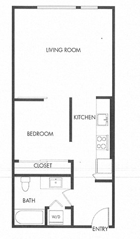 Floor plan for 1 bed, 1 bath, 680 sqft