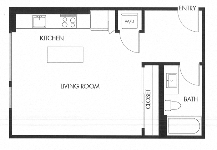 Floor plan for studio, 1 bath, 524 sqft