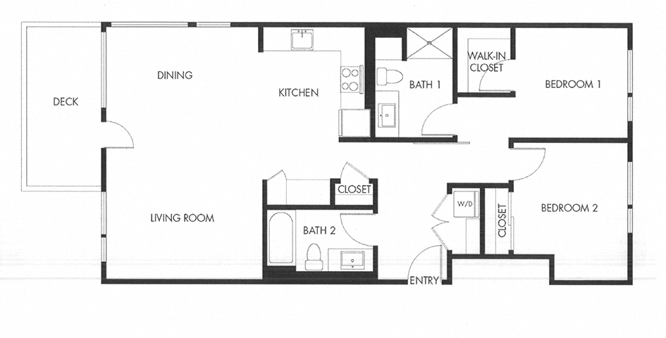 Floor plan for 2 beds, 2 baths, 1083 sqft