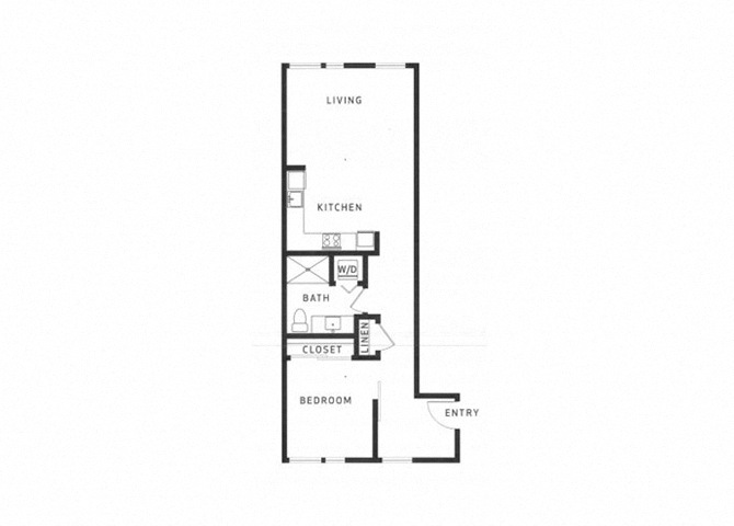 Floor plan for 1 bed, 1 bath, 752 sqft