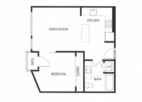 Floor plan for 1 bed, 1 bath, 596 sqft