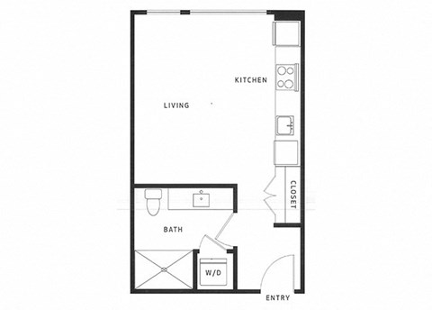 Floor plan for studio, 1 bath, 383 sqft