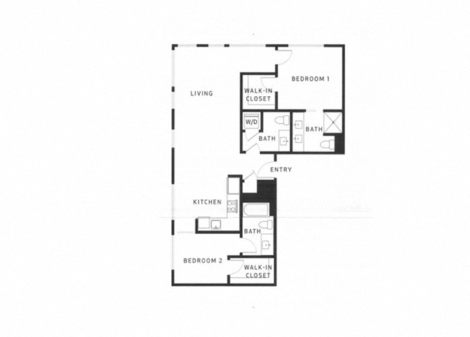 Floor plan for 2 beds, 3 baths, 1136 sqft