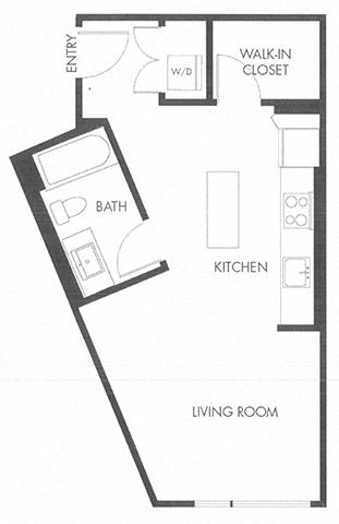 Floor plan for studio, 1 bath, 527 sqft