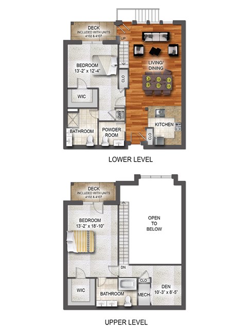 Floor plan for 2 beds, 2.5 baths, 1603 sqft